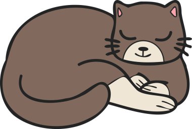 Hand Drawn sleeping cat illustration in doodle style isolated on background