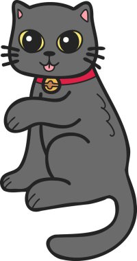 Hand Drawn Maneki Neko or lucky cat illustration in doodle style isolated on background