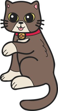 Hand Drawn Maneki Neko or lucky cat illustration in doodle style isolated on background
