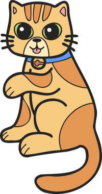 Hand Drawn Maneki Neko or lucky striped cat illustration in doodle style isolated on background