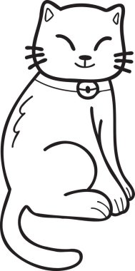 Hand Drawn cute cat smile illustration in doodle style isolated on background