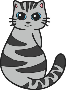 Hand Drawn cute striped cat smile illustration in doodle style isolated on background