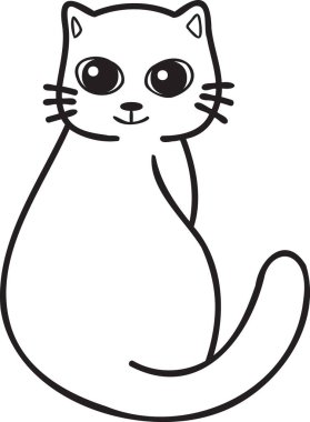 Hand Drawn cute cat smile illustration in doodle style isolated on background