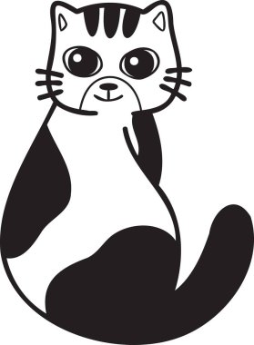 Hand Drawn cute striped cat smile illustration in doodle style isolated on background