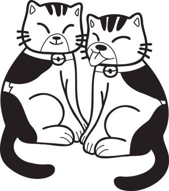 Hand Drawn cute striped cat smile illustration in doodle style isolated on background