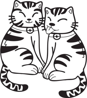 Hand Drawn cute striped cat smile illustration in doodle style isolated on background