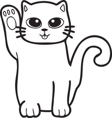 Hand Drawn Maneki Neko or lucky cat illustration in doodle style isolated on background