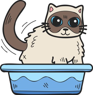 Hand Drawn cat with tray illustration in doodle style isolated on background