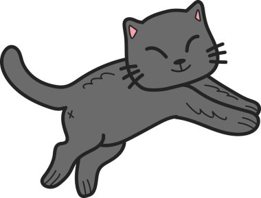 Hand Drawn jumping cat illustration in doodle style isolated on background