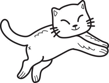 Hand Drawn jumping cat illustration in doodle style isolated on background
