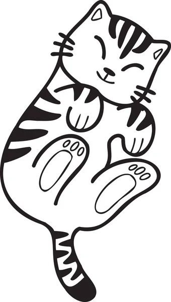 Рисунок Руки Спящий Полосатый Кот Показывает Живота Иллюстрации Стиле Каракули — стоковый вектор