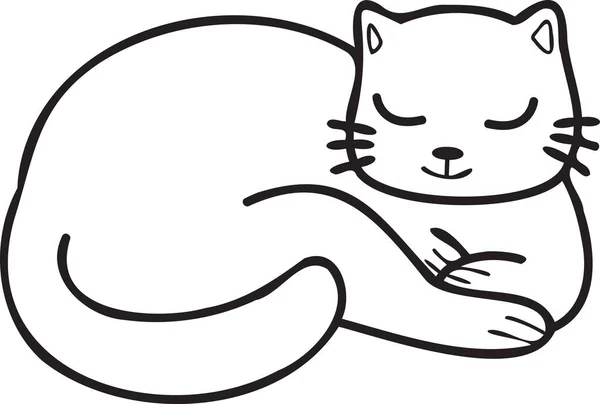 Hand Drawn Sleeping Cat Illustration Doodle Style Isolated Background — Stok Vektör