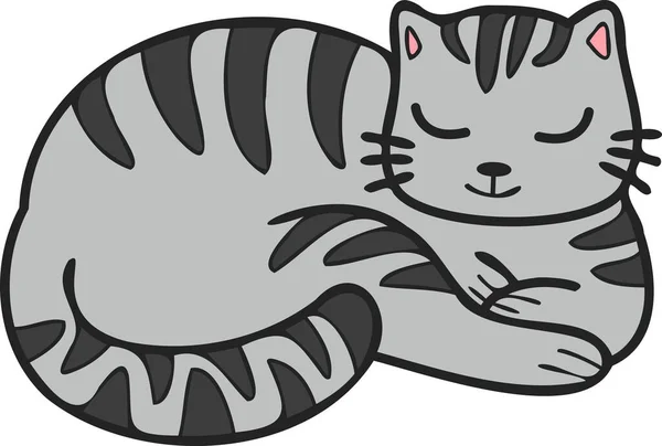 Ручной Рисунок Спящей Полосатой Кошки Стиле Каракулей Заднем Плане — стоковый вектор