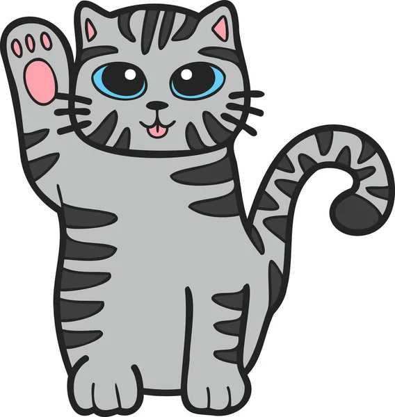Hand Drawn Maneki Neko Lucky Striped Cat Illustration Doodle Style — Image vectorielle