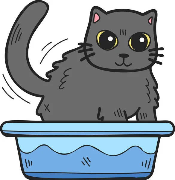 Hand Drawn Cat Tray Illustration Doodle Style Isolated Background — Stock Vector