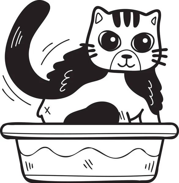 Hand Drawn Striped Cat Tray Illustration Doodle Style Isolated Background — Stock Vector