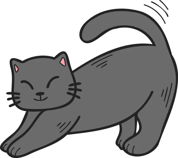 Hand Drawn Cat Stretching Illustration Doodle Style Isolated Background — Stockvektor