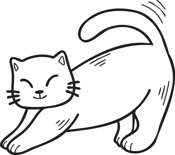 Hand Drawn Cat Stretching Illustration Doodle Style Isolated Background — Image vectorielle