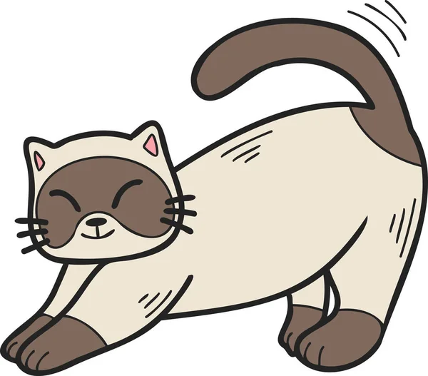 Hand Drawn Cat Stretching Illustration Doodle Style Isolated Background — Stockvektor