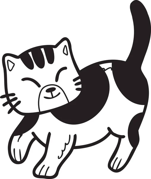 Hand Drawn Walking Striped Cat Illustration Doodle Style Isolated Background — Image vectorielle