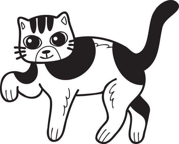 Ручной рисунок ходьба полосатый кот иллюстрация в стиле каракули изолированы на заднем плане