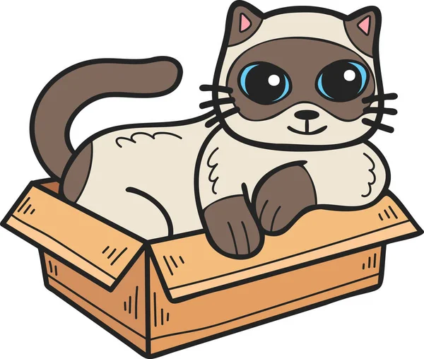 Hand Drawn Cat Box Illustration Doodle Style Isolated Background — Stock Vector