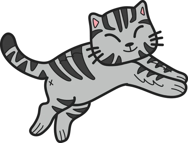 Hand Drawn Jumping Striped Cat Illustration Doodle Style Isolated Background — Vector de stock