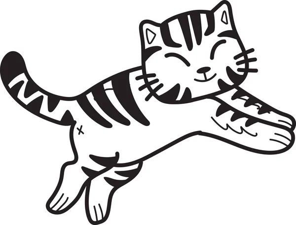 Ручной Рисунок Прыжки Полосатый Кот Иллюстрация Стиле Каракули Изолированы Заднем — стоковый вектор