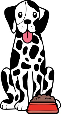 Hand Drawn Dalmatian Dog with food illustration in doodle style isolated on background
