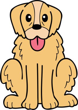 Hand Drawn Golden retriever Dog sitting waiting for owner illustration in doodle style isolated on background