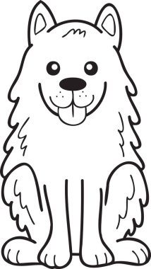Hand Drawn Samoyed Dog sitting waiting for owner illustration in doodle style isolated on background