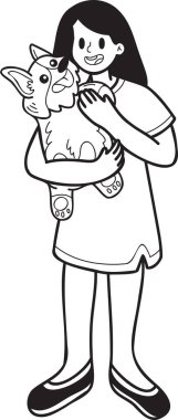 Hand Drawn Corgi Dog hugged by owner illustration in doodle style isolated on background