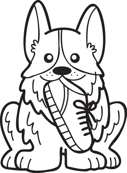 Hand Drawn Corgi Dog Holding Shoes Illustration Doodle Style Isolated — Stock Vector