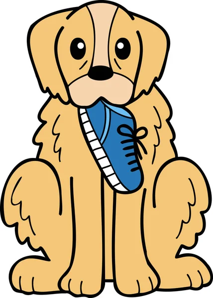 Hand Drawn Golden Retriever Dog Holding Shoes Illustration Doodle Style — Stockový vektor