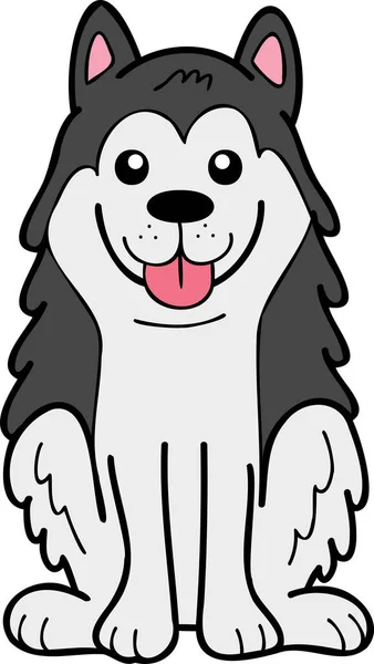 Hand Drawn Husky Dog Sitting Waiting Owner Illustration Doodle Style — Stock Vector