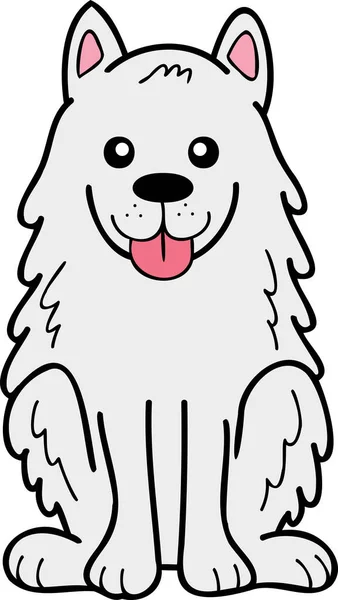 Hand Drawn Samoyed Dog Sitting Waiting Owner Illustration Doodle Style — Stok Vektör