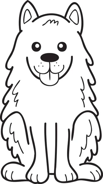 Hand Drawn Samoyed Dog Sitting Waiting Owner Illustration Doodle Style — Stock Vector