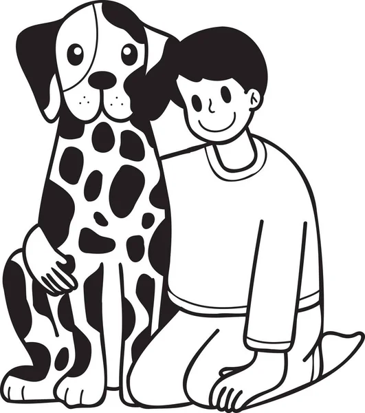 Hand Drawn Owner Hugs Dalmatian Dog Illustration Doodle Style Isolated — Stock Vector