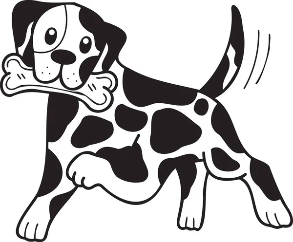 Hand Drawn Dalmatian Dog Holding Bone Illustration Doodle Style Isolated — Stockový vektor