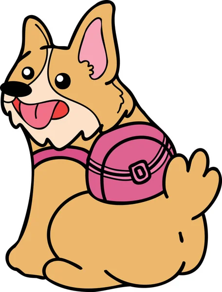 Hand Drawn Corgi Dog Backpack Illustration Doodle Style Isolated Background — Stok Vektör
