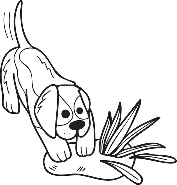 Hand Drawn Beagle Dog Digging Illustration Doodle Style Isolated Background — Stock vektor