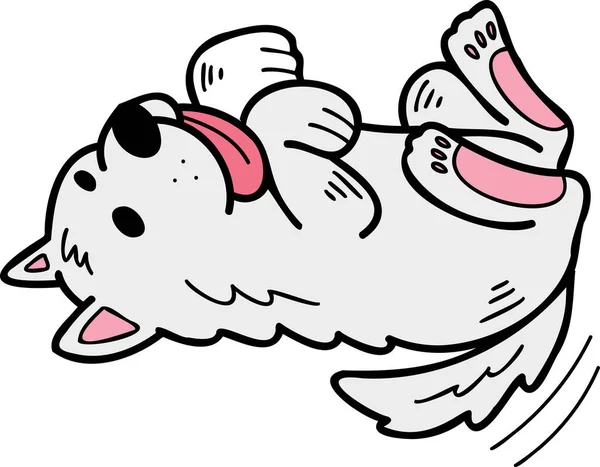 Hand Drawn Sleeping Samoyed Dog Illustration Doodle Style Isolated Background — Stock Vector