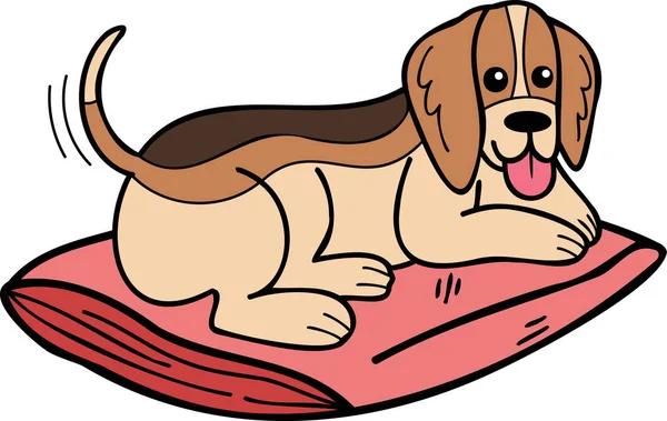 Hand Drawn Sleeping Beagle Dog Illustration Doodle Style Isolated Background — Stok Vektör