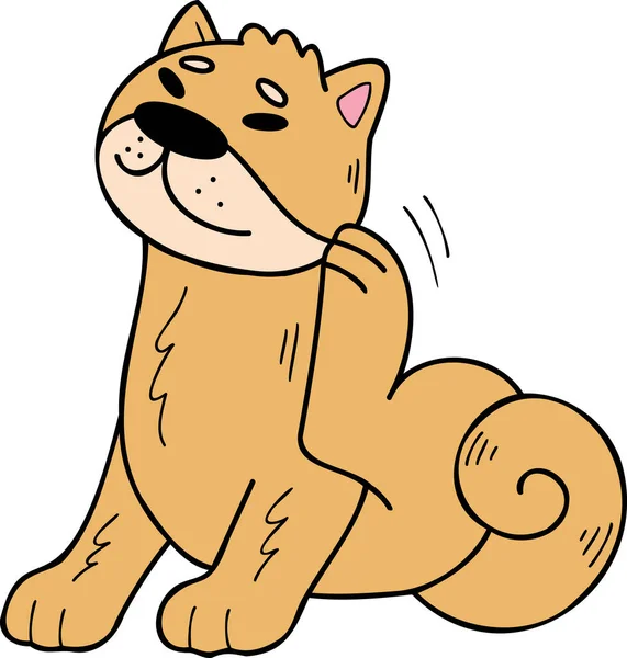 Hand Drawn Shiba Inu Dog Scratching Hair Illustration Doodle Style — Stockvektor