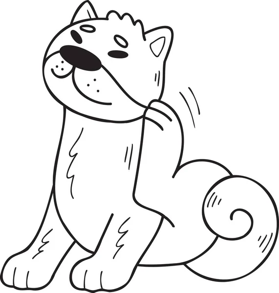 Hand Drawn Shiba Inu Dog Scratching Hair Illustration Doodle Style — Stockvector