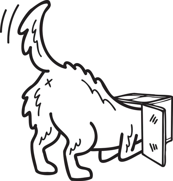 Hand Drawn Samoyed Dog Playing Box Illustration Doodle Style Isolated — Stock Vector