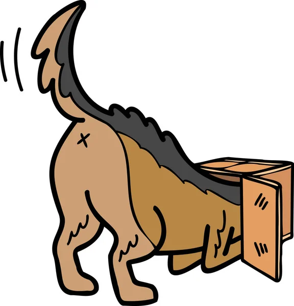 Hand Drawn German Shepherd Dog Playing Box Illustration Doodle Style — Stock Vector