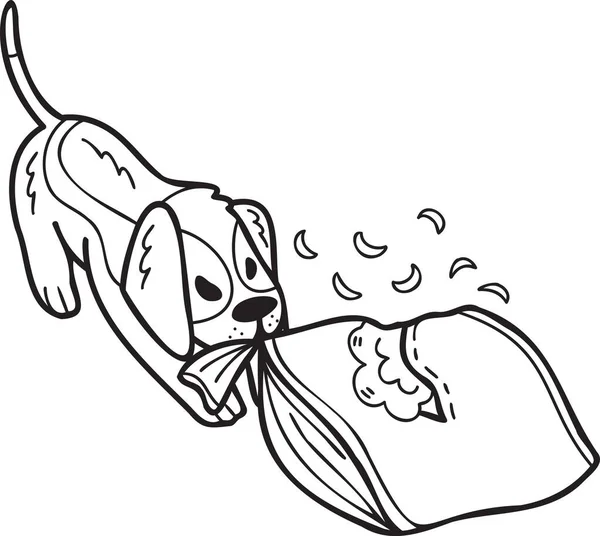 Χέρι Drawn Beagle Σκύλος Δάγκωμα Μαξιλάρι Εικονογράφηση Στυλ Doodle Απομονώνονται — Διανυσματικό Αρχείο