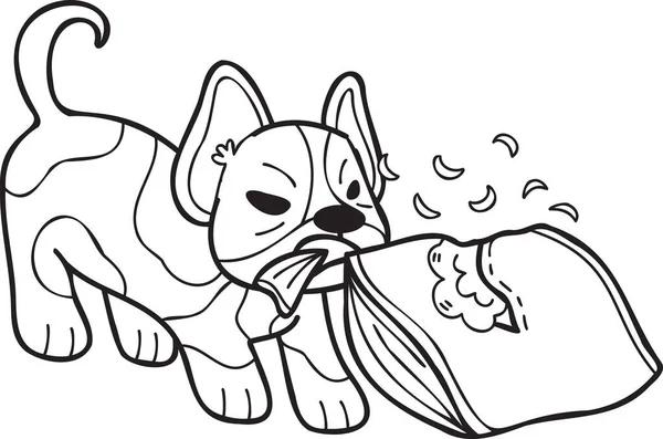 Hand Drawn French Bulldog Biting Pillow Illustration Doodle Style Isolated — Stockvektor