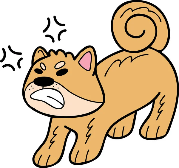 Ручной Рисунок Сердитый Shiba Inu Dog Иллюстрация Стиле Каракули Изолированы — стоковый вектор